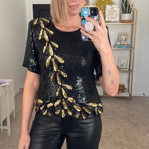 Vintage 100% silk & sequin blouse - medium